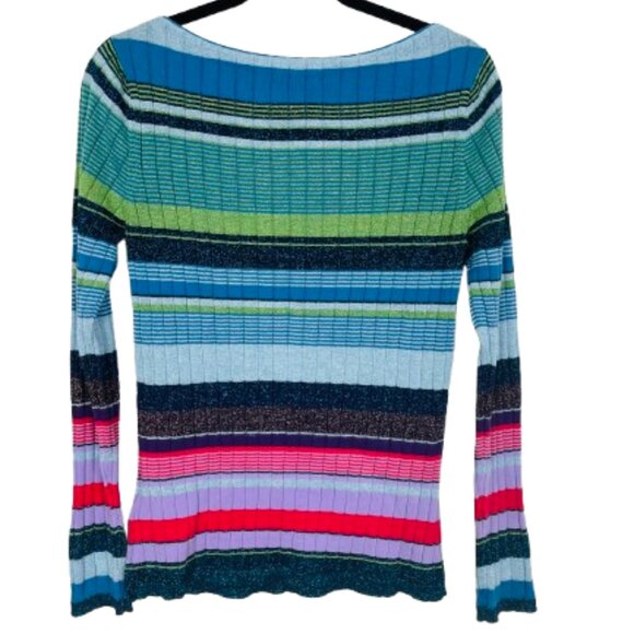 Brooks Brothers NWOT Women's Cotton Blend Metallic Striped Ribbed Sweater Size L - Picture 8 of 9